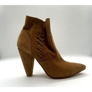 Zara Tan Suede Ankle Point Toe Western Boots Sz 8.5 Heeled Cowboy Desert Work